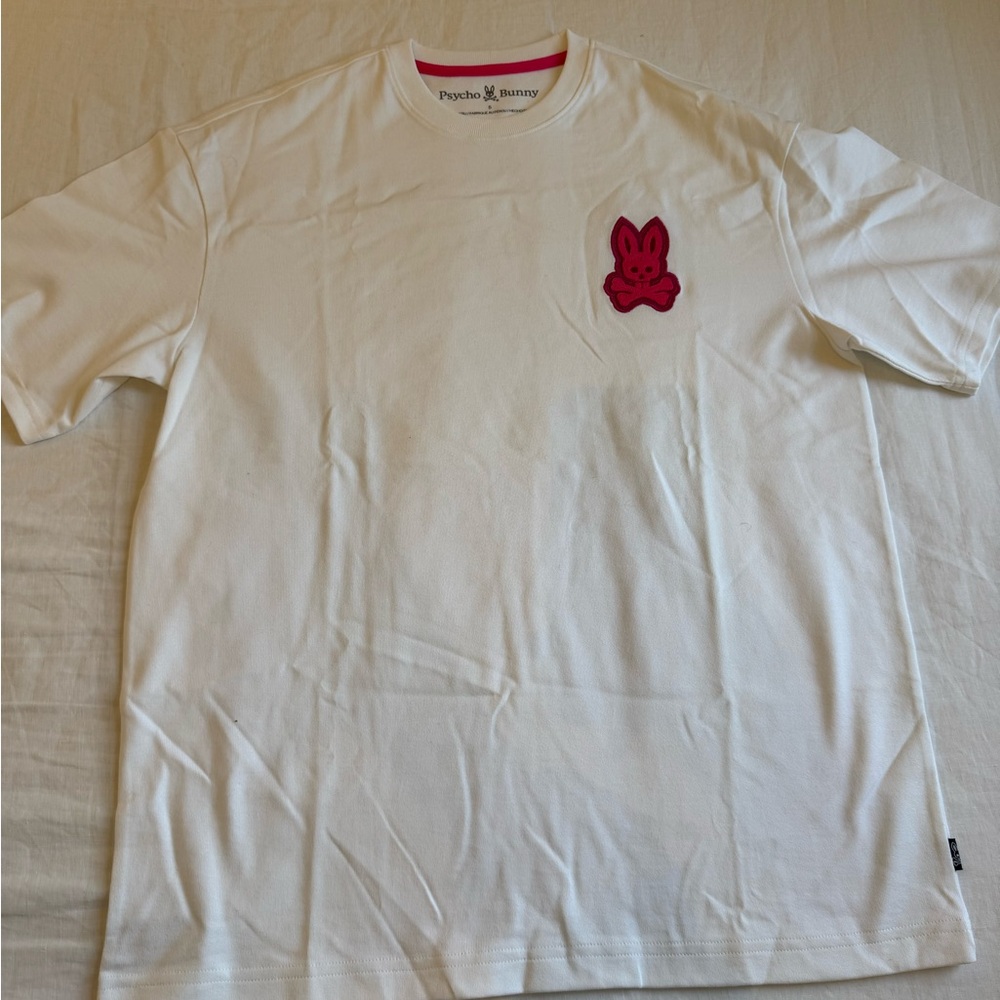 Psycho Bunny White Tee with Pink Bunny Logo